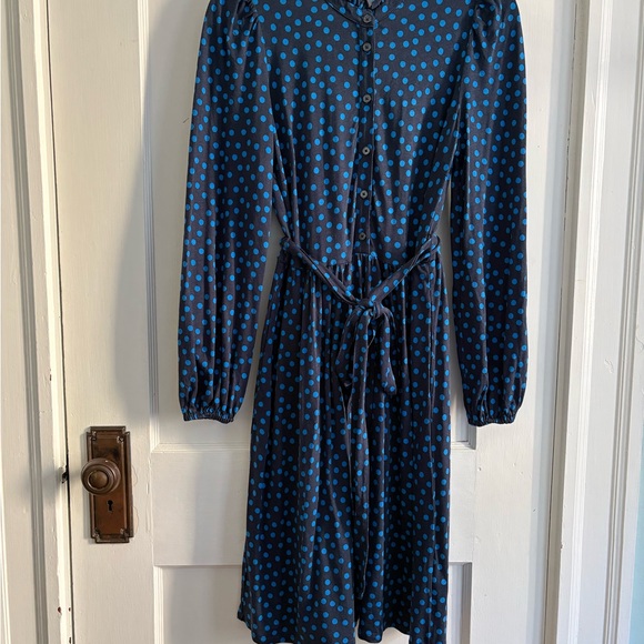 Boden Willow Frill Short Shirt Dress French Navy, Abstract Dot - Picture 3 of 8